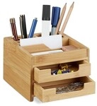 relaxdays Schreibtisch Organizer Bambus mit vielen F&auml;chern braun, 12.5x9.5x15 cm