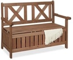 relaxdays Holz-Gartenbank mit Stauraum dunkelbraun braun, 106 cm