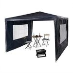 relaxdays Pavillon 3x3m mit 2 Seitenteilen blau