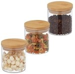 relaxdays 3er-Set Vorratsgl&auml;ser mit Bambusdeckel rund 500 ml wei&szlig;, 10 cm