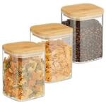 relaxdays 3er-Set Vorratsgl&auml;ser mit Bambusdeckel eckig 900 ml wei&szlig;, 10 cm