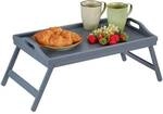 relaxdays Betttablett Bambus grau mit Rand 60,5 cm breit braun