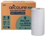 Oecolife K&uuml;chenrollen &raquo;Recycling&laquo; 3-lagig 9 Rollen &agrave; 200 Blatt grau, 12 cm