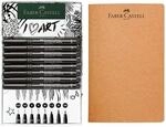 Faber-Castell 9-tlg. Tuschestifte-Set &raquo;Pitt Artist Pen&laquo; inkl. Skizzenheft schwarz