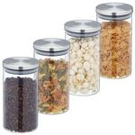 relaxdays 4er-Pack Vorratsgl&auml;ser mit Deckel 1000 ml wei&szlig;, 9.5 cm