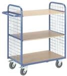 ROLLCART Etagenwagen mit 2 Gitterw&auml;nden 80x50 cm Holz-Ladefl&auml;che blau,...