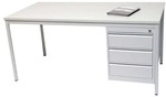 SZ Metall Arbeitstisch 160x80 cm mit Schubladenschrank silber, 80x80 cm