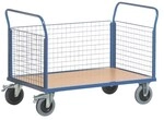 ROLLCART Gitter-Dreiwandwagen 100x68 cm Holz-Ladefl&auml;che blau, 117x99x70 cm
