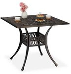 relaxdays Eckiger Gartentisch mit Schirmloch 90 x 90 cm kupfer braun