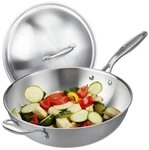 relaxdays Edelstahl Wok mit Deckel silber
