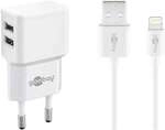 goobay Ladekabel mit Adapter 2 x USB A, Steckdose 1.0 m wei&szlig;