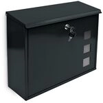 relaxdays Briefkasten Metall mit 3 Fenstern silber