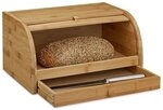 relaxdays Brotkasten mit Schublade und Rolldeckel braun, 40.5x21 cm