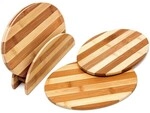 relaxdays 4er-Set Fr&uuml;hst&uuml;cksbretter &raquo;Streifen&laquo; mit St&auml;nder braun, 25x0.5x18 cm