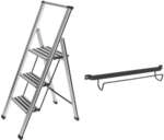 Wenko Klapptrittleiter &raquo;Alu-Design&laquo; silberfarben 3-stufig mit Wandhalterung