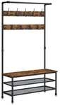 VASAGLE Garderobenbank mit Haken und Schuhrost braun 100/41,5/182 cm braun,