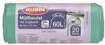 RUBIN 20 Zugband-M&uuml;llbeutel 60 L gr&uuml;n, 64x71 cm