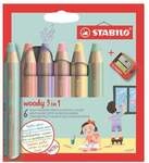 Stabilo 6er-Pack Buntstifte &raquo;woody 3 in 1 Pastell&laquo; inkl. Anspitzer braun