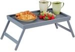 relaxdays Betttablett Bambus grau mit Rand 63,5 cm breit braun