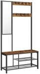 VASAGLE Garderobenbank mit Haken und Schuhrost braun, schwarz 98/36/185 cm, 98x185x36