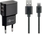 goobay Ladekabel mit Adapter 2 x USB A 1.0 m schwarz