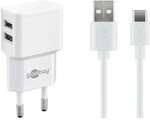 goobay Ladekabel mit Adapter 2 x USB A 1 m wei&szlig;