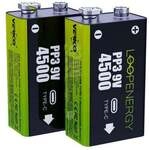 VERICO 2x USB-Akkus mit Ladekabel &raquo;LoopEnergy PP3 9V&laquo; E-Block 500 mAh