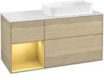 Villeroy & Boch Waschbeckenunterschrank Finion F681H, Eckig Oak Veneer mit Gold...