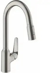 Hansgrohe Sp&uuml;ltischmischer Focus M42 mit Ausziehbrause, Edelstahl-Optik,