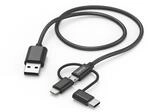 3in1 Multi-Ladekabel, USB-A - Micro-USB, USB-C u. Lightning, 1,5 m, Schwarz