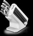 StaySharp Rostfreier Messerblock mit integriertem Schleifer 6-teiliges Set - wei&szlig;