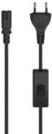 Netzkabel mit Eurostecker, Schalter, 2-Pin-Stecker, Doppelnut, 2 m, Schwarz