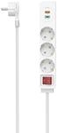 Steckdosenleiste, 3-fach, USB-C/A 18W, PD/FC, Schalter, Flachst., 1,4 m, W (00223185)
