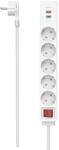 Steckdosenleiste, 5-fach, USB-C/A 18W, PD/FC, Schalter, Flachst., 1,4 m, W (00223186)