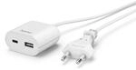 Netzteil USB-Netzteil mit 1,9 m langem Kabel, 3,5A, 1x USB-A, 1x USB-C, Wei&szlig;