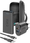 Reise-Kit mit Organizer, Powerbank, Wandladeger&auml;t und USB-USB-C-Kabel Schwarz
