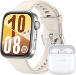 Watch Fit 4, silbernes Geh&auml;use mit wei&szlig;em Fluorelastomer-Armband + FreeBuds SE 2