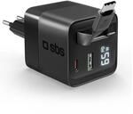 Wandladeger&auml;t GaN 65&nbsp;W mit LCD-Bildschirm und integriertem USB-C-Kabel,...