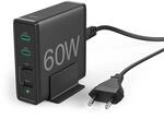 Ladestation 4 Ports, Schnellladeger&auml;t, 2x USB-C, 2x USB-A, PD, 60 W, SW (00201628)