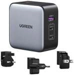 65W Reiseladeger&auml;t, USB-A, USB-C, EU, UK, US, Grau