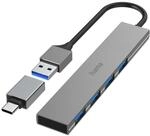 USB-Hub, 4 Ports, USB 3.2 Gen1, 5 Gbit/s, Ultra Slim, inkl. USB-C-Adapter (00200141)