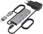 USB-Hub, 4 Ports, USB 3.2 Gen1, 5 Gbit/s, inkl. USB-C-Adapter und Netzteil (00200138)
