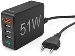 Schnellladeger&auml;t, 1x USB-C, 4x USB-A, PD, 51 W, mit Netzstecker, Schwarz (00201630)