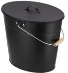 KaminoFlam Kohleneimer | oval | schwarz | 24 Liter | mit Deckel