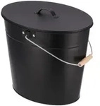 KaminoFlam Ascheeimer mit Deckel | 15 Liter | oval | schwarz