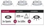 Paulmann 3er-Set Einbauleuchte CHOOSE, starr, IP44, 230V, max. 3x 10W &Oslash;5.1cm, Chrom