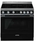 Smeg Kombistandherd, SMEG CPF9IPBL, Induktion, Schwarz, 90 cm