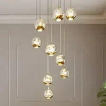 Pendelleuchte Lucande, Hayley, Gold / Messing, f&uuml;r Wohnzimmer, Glas, Design
