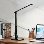 Tischleuchte Lindby, Eleni, dimmbar, Schwarz, f&uuml;r Arbeitszimmer / B&uuml;ro, Kunststoff,