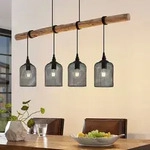 Pendelleuchte Lindby, Elrond, dimmbar, Holz, f&uuml;r K&uuml;che, Holz, Landhaus /...